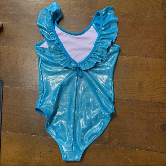 Shimmering Blue Ruffle Swimsuit - Picture 3 of 8